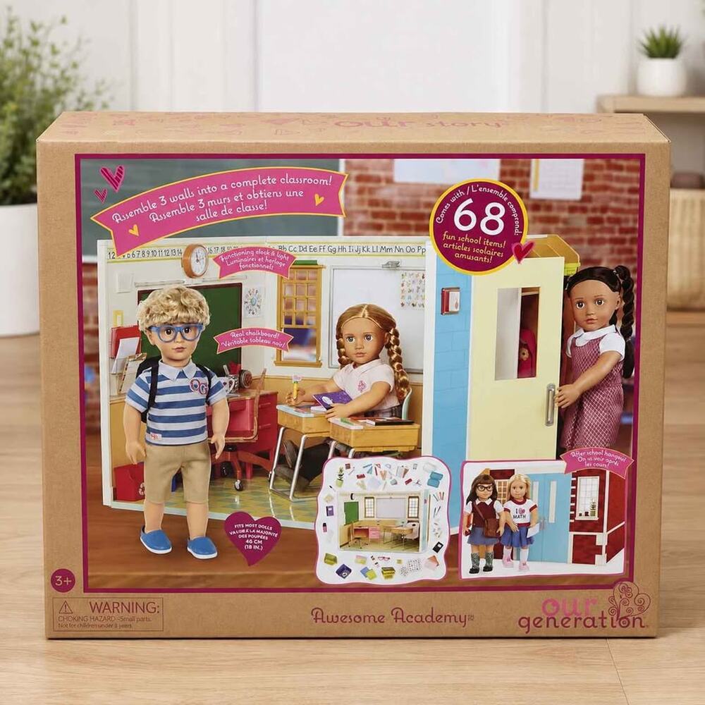 Our Generation Awesome Academy Classroom Playset – 18” Dolls – 68 Pieces